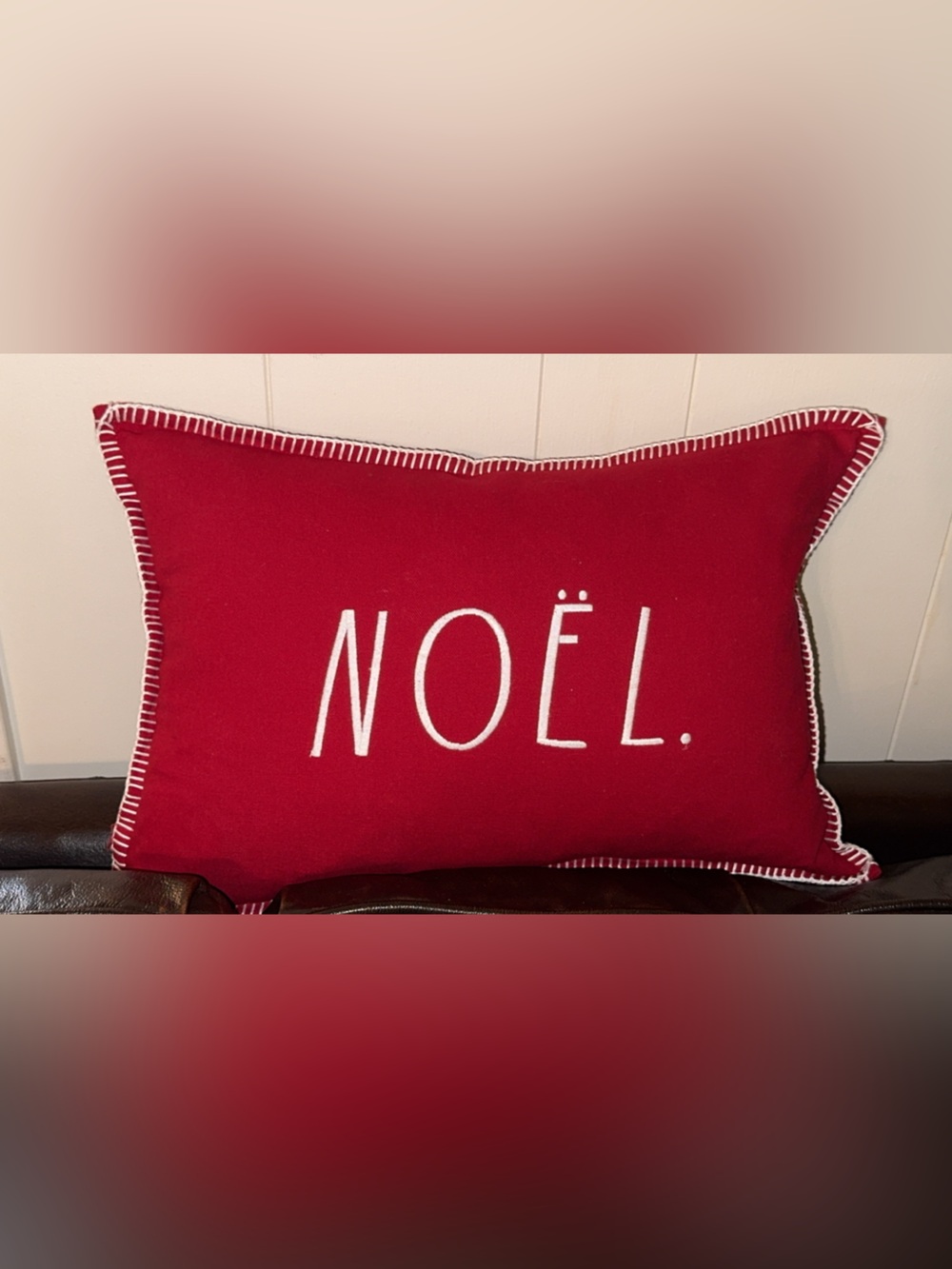 Rae Dunn Decorative Christmas Throw Pillow Home Accent Red ‘NOEL’ white stitchin